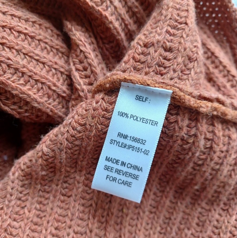 BiBi Rust Orange V-Neck Fringe Knit Sweater - Picture 8 of 9